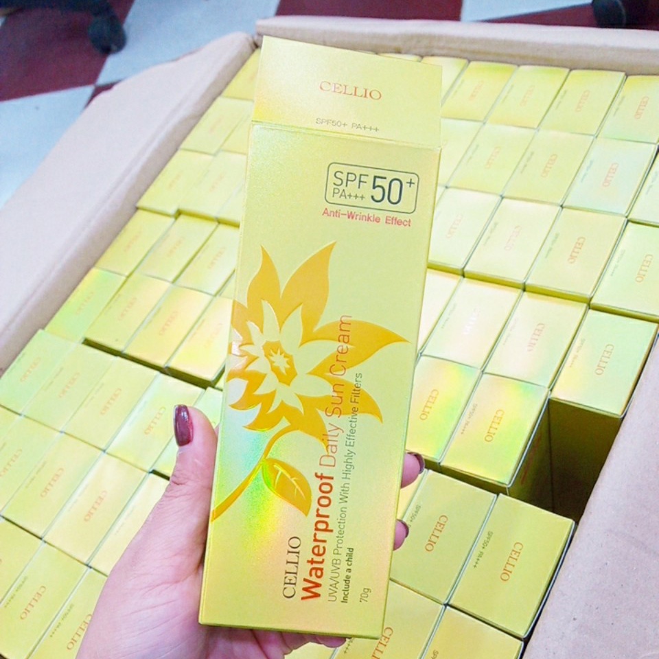 Kem chống nắng Cellio Hàn Quốc SPF 50 PA+++ Green Tea, Colagen, Waterproof Daily