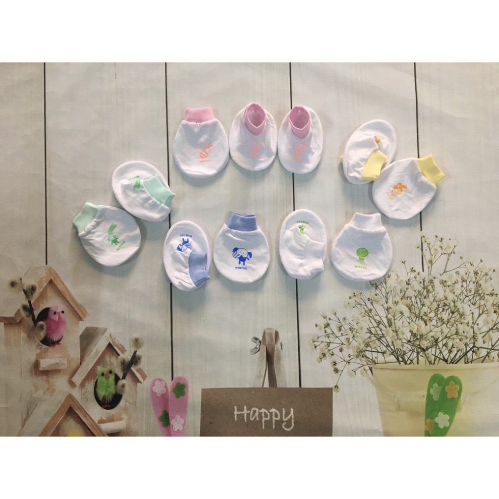Bao tay chân Minh Triều mẫu cổ tròn, set bao tay chân cô bo không hằn không ngứa cho trẻ sơ sinh A Lá Kids