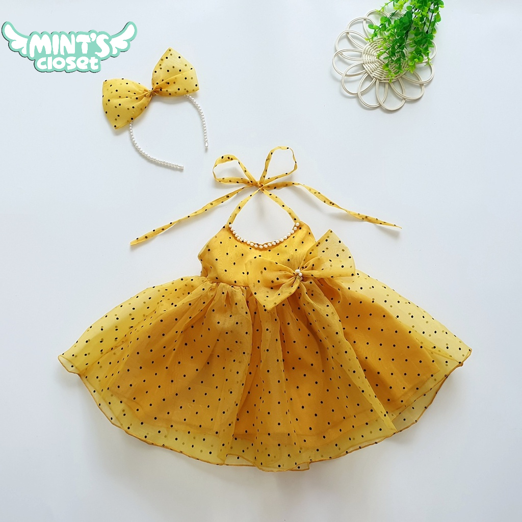 Set váy yếm 2 dây công chúa vàng chấm bi đen cho bé gái sơ sinh 1 2 3 4 tuổi MINTSCLOSET Mint's Closet - GS1092 - s1088