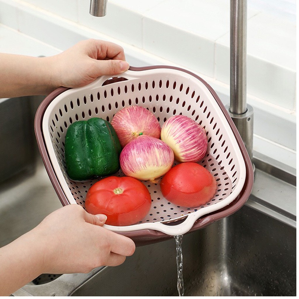 Combo Rổ 6 Món, Rổ Nhựa Chậu Ráo Nước 2 Lớp Cao Cấp Tiện Lợi,Rổ Đựng Rau, Hoa Quả, Nhựa PP Siêu Cứng, Siêu Bền