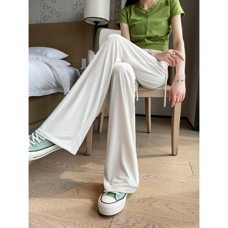 Quần dài nữ Xiaozhainv cạp cao dây rút ống suông thoáng khí thời trang mùa hè