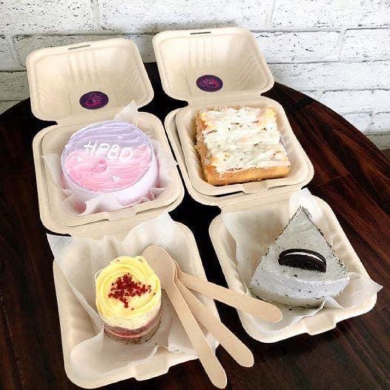 50 Hộp Bã Mía vuông màu be đựng Bánh, Hamburger, bento, bánh kem, dùng một lần Kích thước: 15*15*8cm