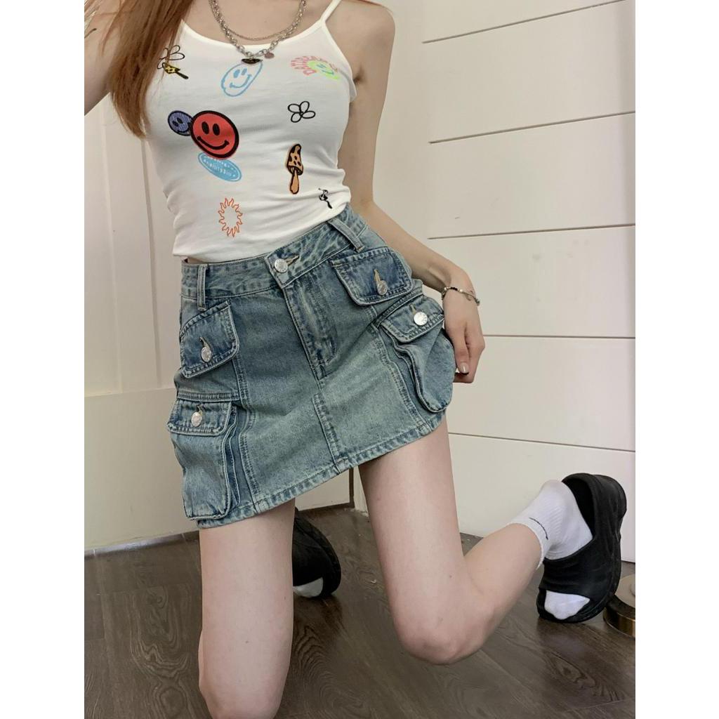 62976 Mùa Hè Retro Váy Denim Lót