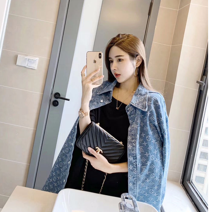 Autumn Fashion Jacket Female Port Retro Denim Jacquard Jacket Long-sleeved Korean Large Size Loose Couple Jacket