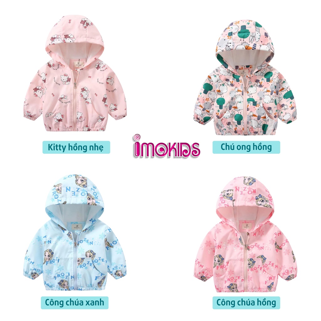 Áo khoác gió bé gái Ravedye Bear 11-23kg áo khoác dù trẻ em 2 lớp chất Poly chống thấm nước nhẹ kín gió có nón có lót