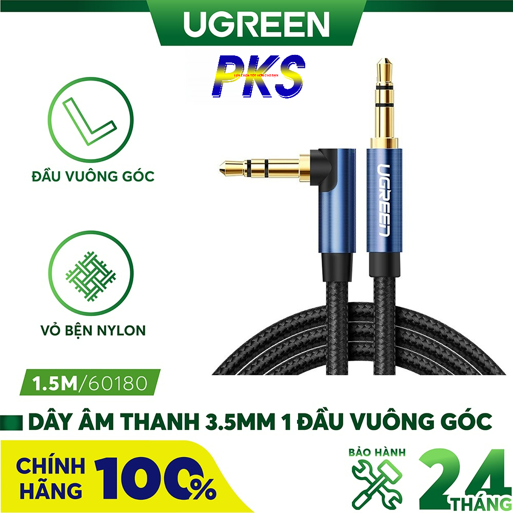 Dây âm thanh 3.5mm 1 đầu vuông góc vỏ bện vải sợi tổng hợp dài 2m UGREEN 60181- Hãng phân phối chính thức