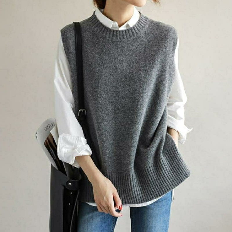 Áo Sweater Dệt Kim Sát Nách Dáng Rộng Thời Trang Mùa Thu Cá Tính