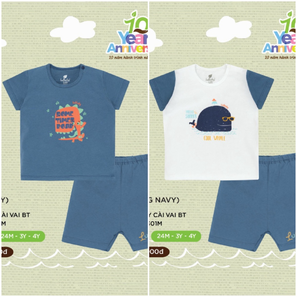 Bộ cộc tay Lullaby cotton cao cấp mềm thoáng mát in hình đáng yêu cho bé trai NH301M