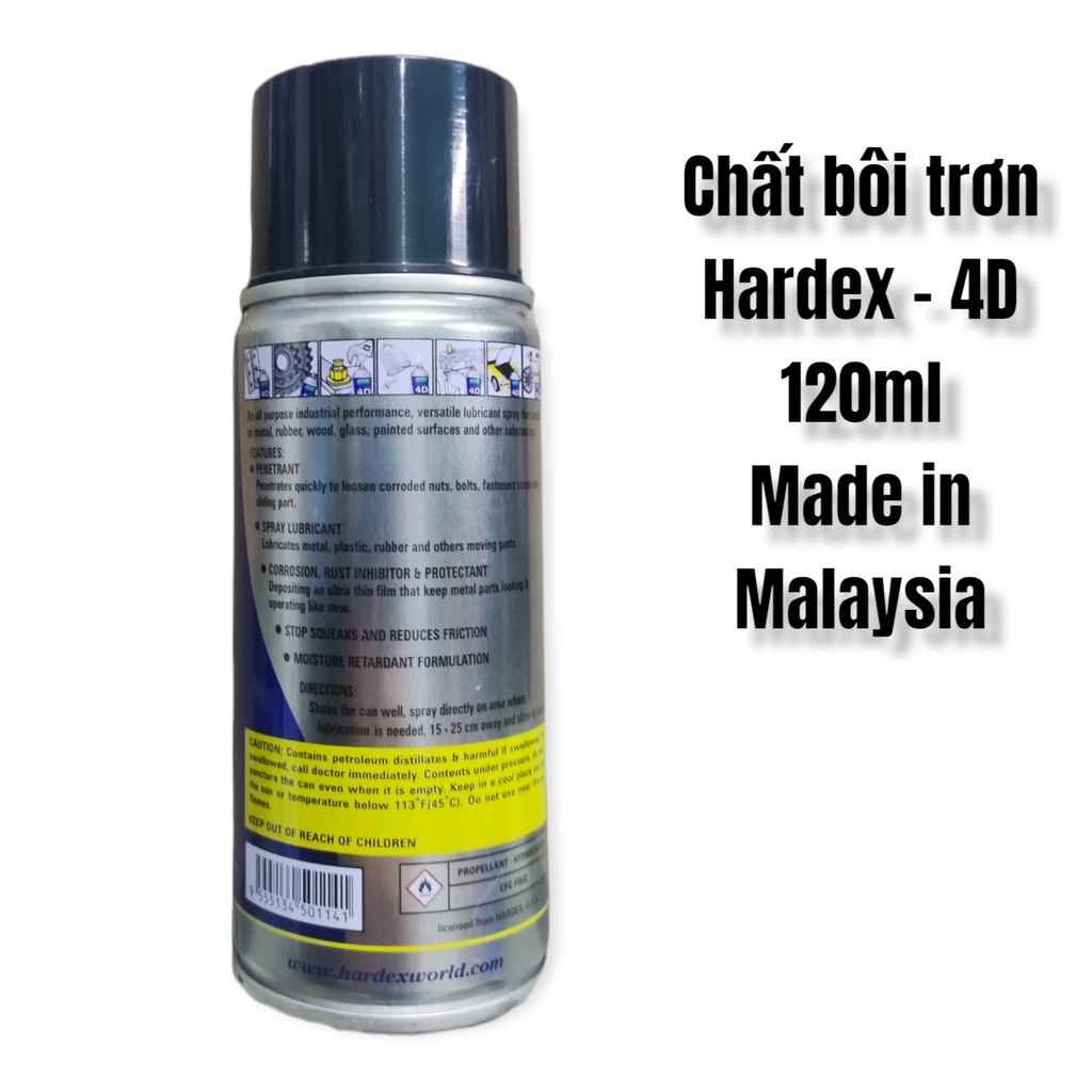 Chất bôi trơn, chống rỉ sét đa dụng Hardex 4D - 120ml - Made in Malaysia