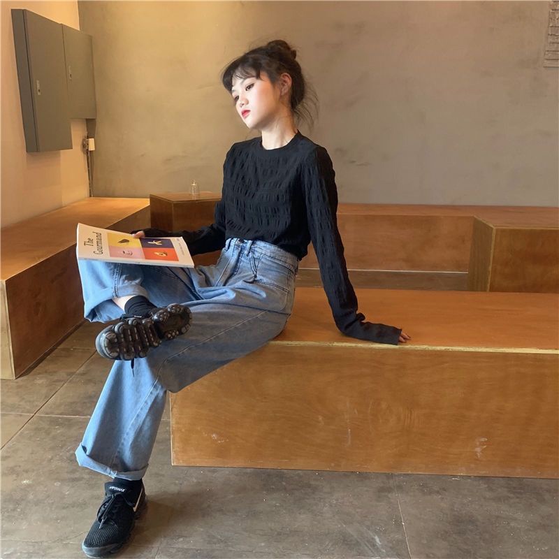 Áo thun IELGY dài tay dáng rộng phong cách Nhật Bản cho nữ