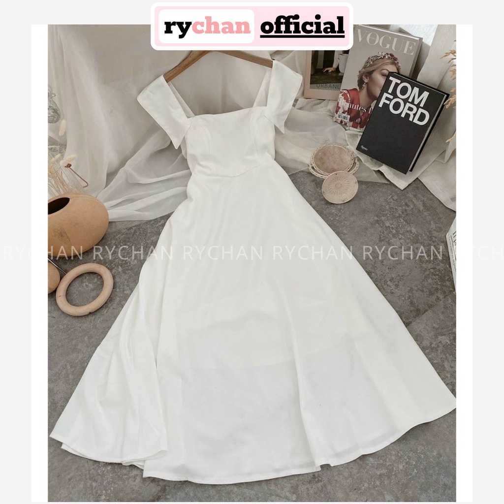 Đầm Xòe Midi 2 Dây Cổ Vuông 2 Màu Điệu Đà  - DX0097