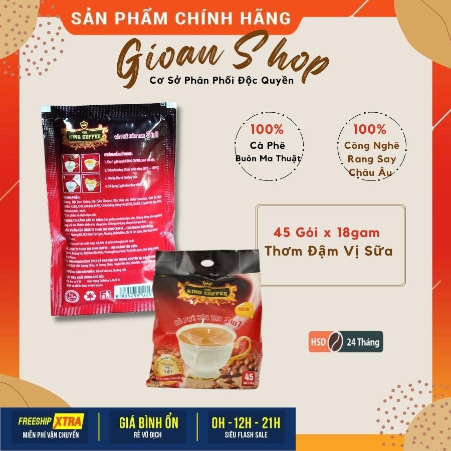 [Mã GROXUAN1 giảm 8% đơn 150K] Cà Phê Sữa Hòa Tan 3 in 1 (16gr x 45 gói) Cafe KING COFFEE | BigBuy360 - bigbuy360.vn