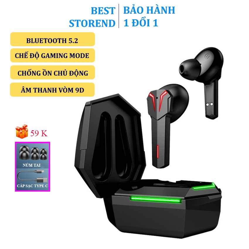 Tai nghe bluetooth 5.2 gaming Q33 tai phone không dây nghe nhạc nhét tai thể thao chơi game không độ trễ chống ồn