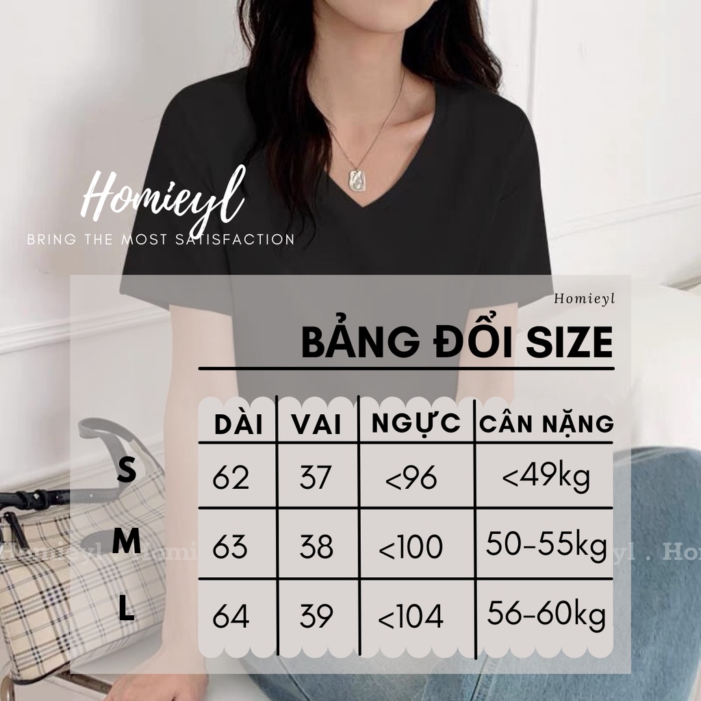 Áo thun nữ trơn cổ tim ngắn tay dáng suông cotton basic đẹp trắng Homieyl cao cấp, áo phông nữ cổ V cộc tay đen