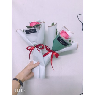 Combo 5 bó hồng sáp 1 bông giấy gói xanh mint