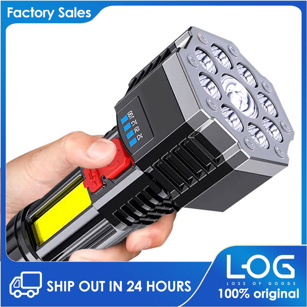✨Đèn Pin✨Đèn Pin Led 9 Bóng Siêu Sáng Đa Năng Chống Thấm Nước Có Thể Sạc Lại Tiện Dụng