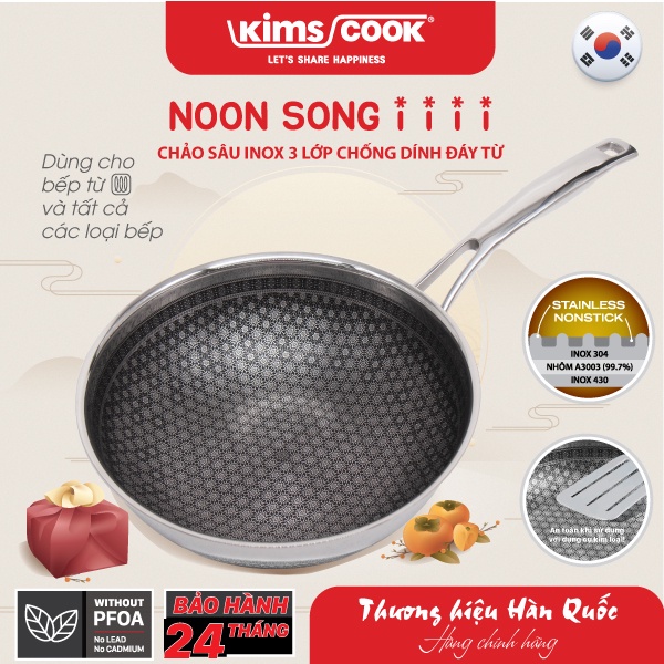 Chảo sâu Noon Song inox 3 lớp đáy từ chống dính 2 mặt Kims Cook