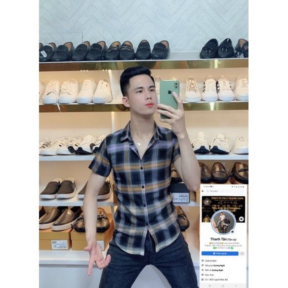 Áo sơ mi nam ngắn tay BBR loang màu kẻ sọc caro nhiều màu ,chất liệu cotton thoáng mát, không nhăn, không bai xù | BigBuy360 - bigbuy360.vn