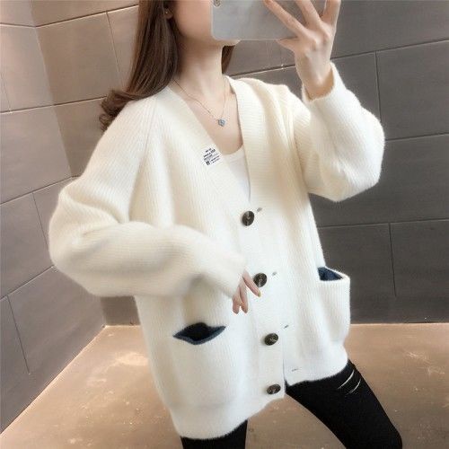 Áo Khoác cardigan Dệt Kim Cổ Chữ v Dáng Rộng Phong Cách Hàn Quốc Thời Trang Thu Đông Mới