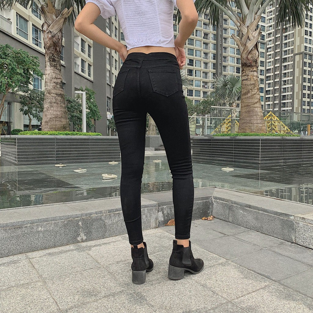 Quần skinny jeans không túi 90s màu đen - DD03