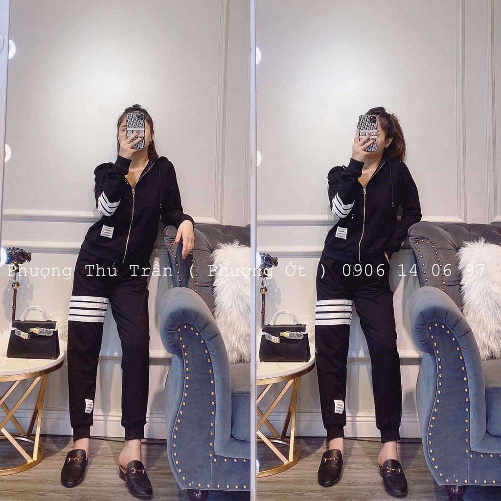 Set Bộ thể thao mũ khoá phối sọc trắng ( NN 28-11)
