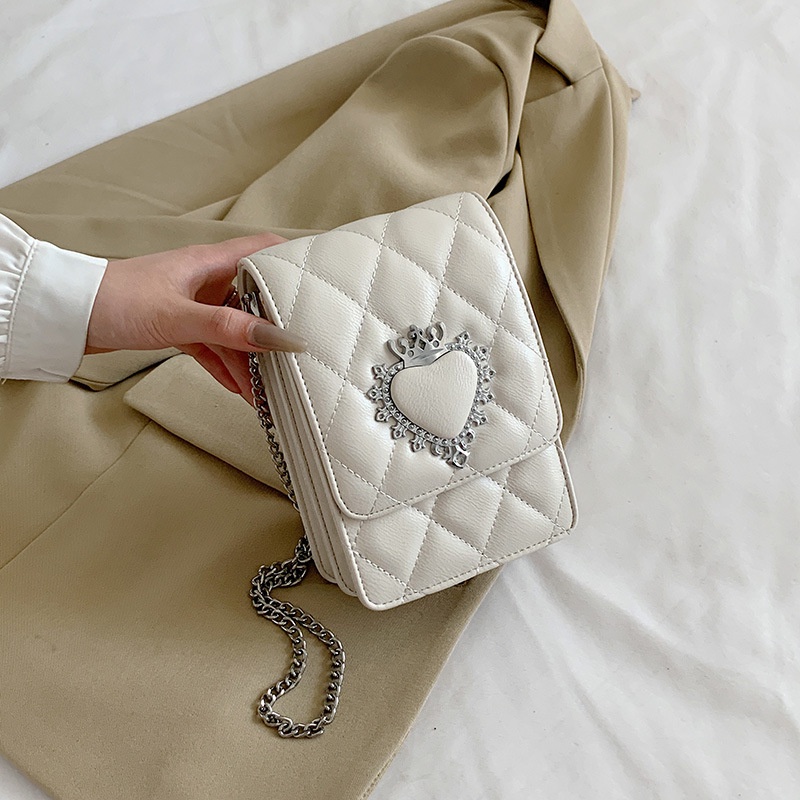 Túi đeo vai IELGY dáng vuông cỡ nhỏ họa tiết hình thoi phối dây xích thời trang cho nữ