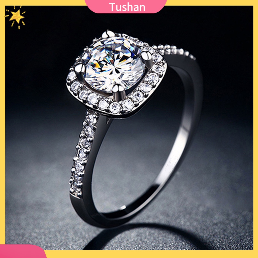 Nhẫn mạ vàng trắng đính đá Zircon lấp lánh thời trang sang trọng dành cho nữ