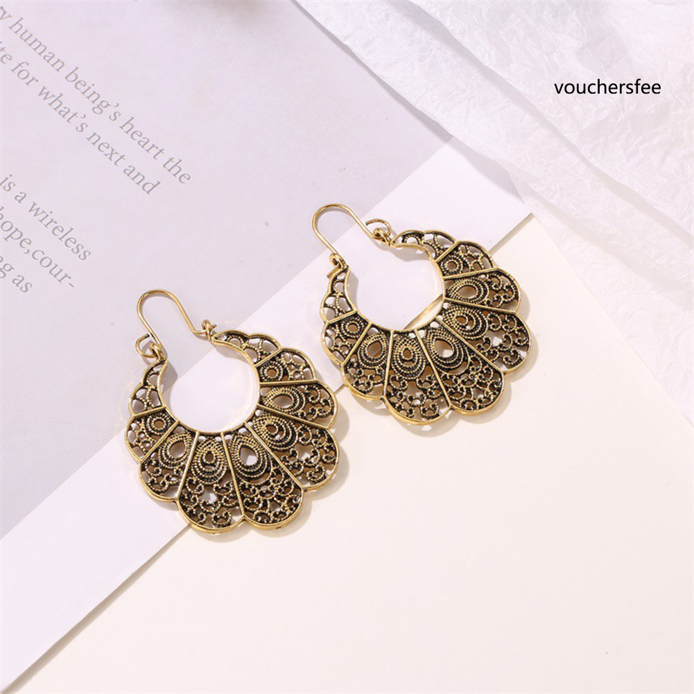 [VOU] Vintage Women Hollow Out Flower Dangle Geometric Hoop Earrings Jewelry Gift