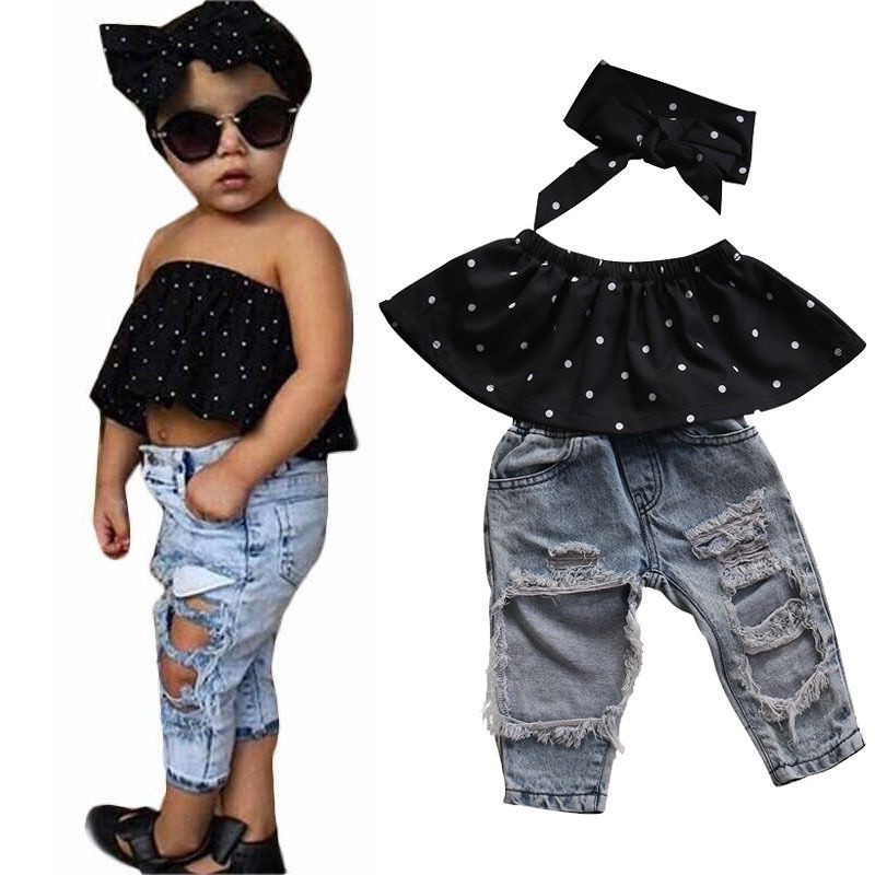 Set Áo Cúp Ngực + Quần Jeans Cho Bé Gái