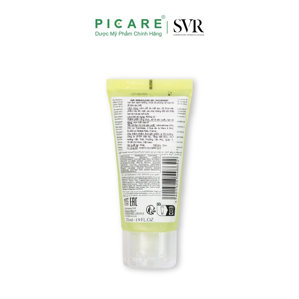 Sữa rửa mặt dạng gel không chứa xà phòng dành cho da nhờn mụn SVR Sebiaclear Gel Moussant
