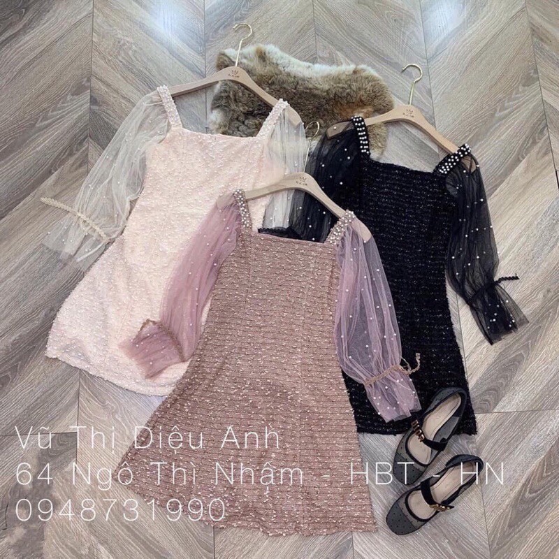 Váy dạ phối tay voan đính ngọc