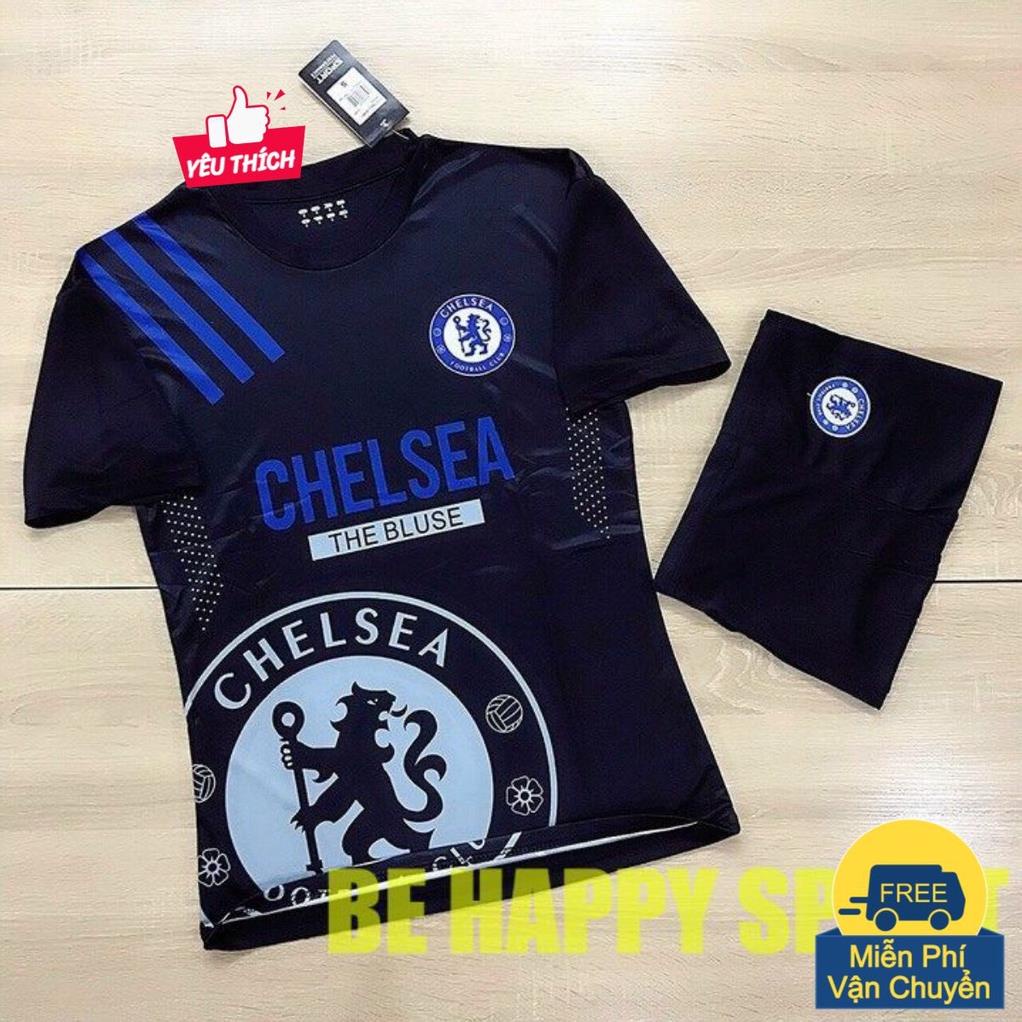 Bộ Áo Đá Bóng Đẹp Chelsea Đen Logo Bụng Phong Cách Mặc Mát - Quần Áo Bóng Đá PP Bởi Be Happy Sport ⚡