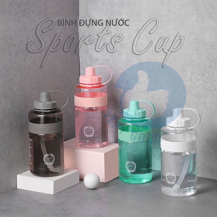 Bình đựng nước sports cup phong cách thể thao có ống hút và dây đeo tiện lợi 600ml, 1000ml, 1500ml, 2000ml sbsx