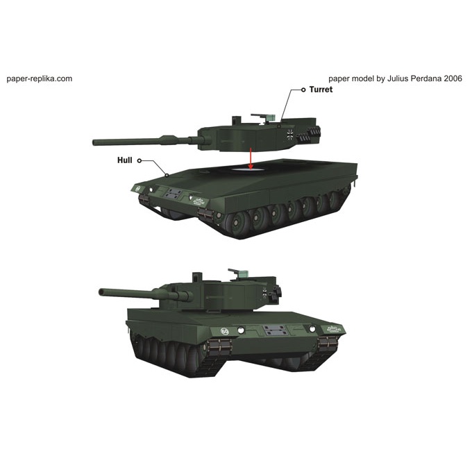 Mô hình giấy quân sự xe tăng xe tank Leopard 2 A4 tỉ lệ 1/43
