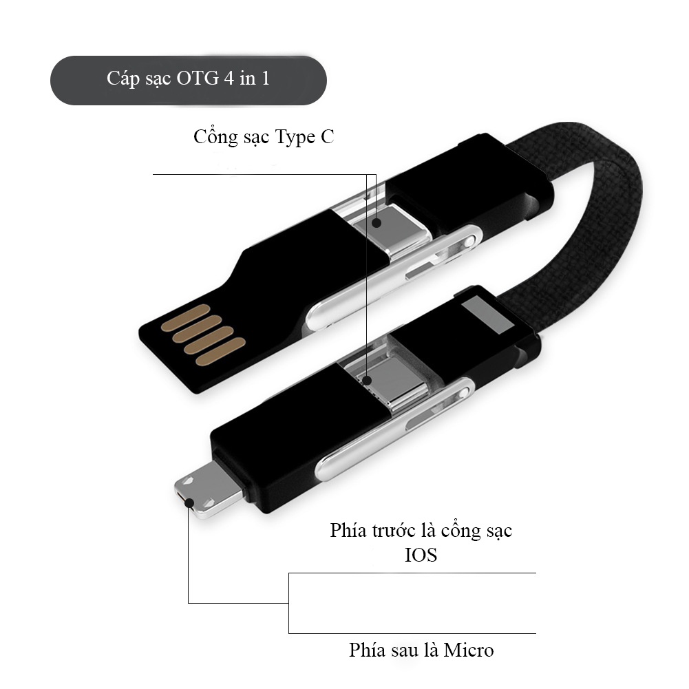 Cáp Sạc 4 Trong 1 cổng Type C,Dạng Ngắn-truyền tải được dữ liệu,QC 3.0-D1046