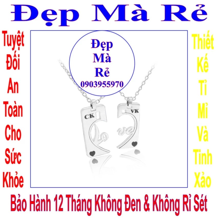 Dây chuyền cặp mảnh ghép khắc chữ CK / VK kết hợp chữ LOVE - Giá trên là 1 cặp = 2 sợi như hình