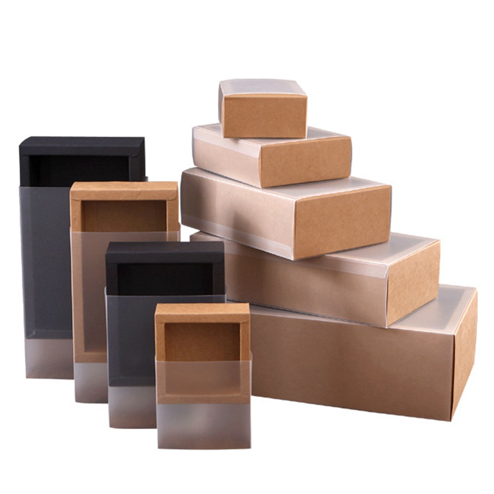 Bộ 5 hộp đựng quà bánh bằng giấy kraft kiểu ngăn kéo với cửa sổ bằng PVC trong suốt màu sắc tùy chọn cho tiệc cưới