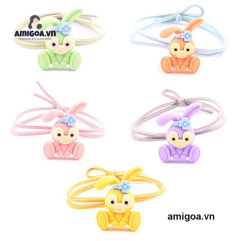 Dây Cột Tóc Bằng Da Và Acrylic Họa Tiết Thỏ Hoạt Hình Đơn Giản Đáng Yêu
