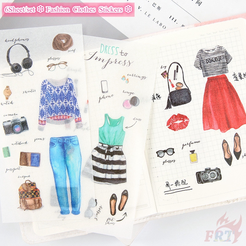 ❉ Fashion Model Clothes Stickers ❉ 6Sheet/set Colorful DIY Diary Scrapbooking Decals Stickers
