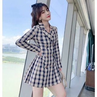 Set vest caro chân váy xòe