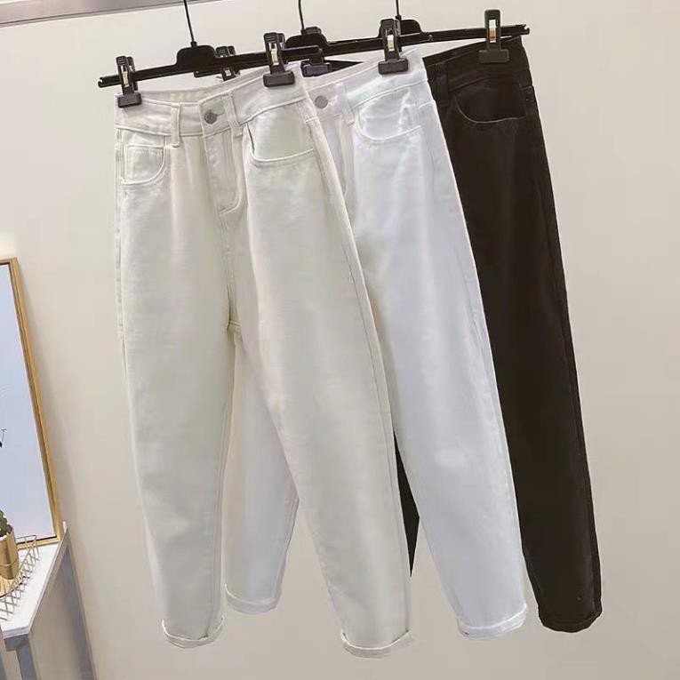 ✠♤Mùa xuân và hè mới quần jean nữ ống rộng lưng cao màu be phong cách Hàn Quốc học sinh cắt ngắn  ྇