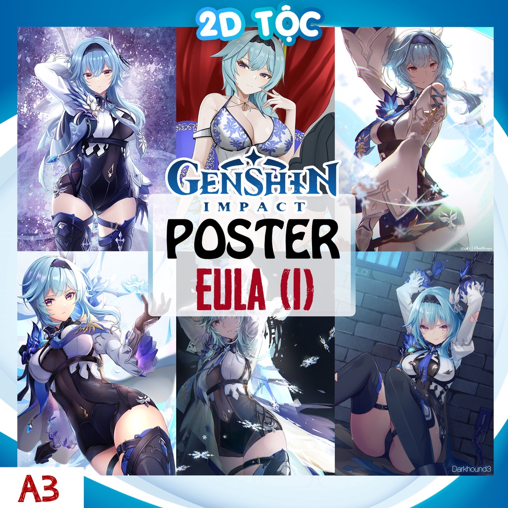 Tranh poster A3 Eula  (1) Game Genshin Impact chất liệu giấy cao cấp - 2D Tộc Shop