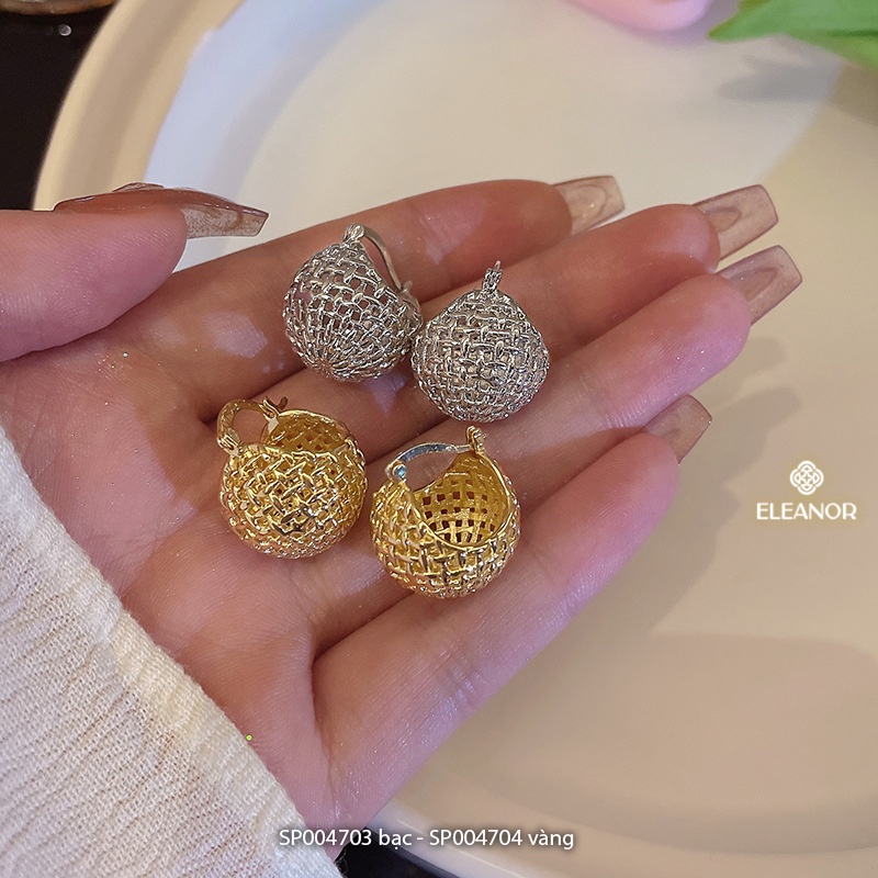 Bông tai nữ chuôi bạc 925 Eleanor Accessories hình cầu họa tiết đan lưới phụ kiện trang sức 4703