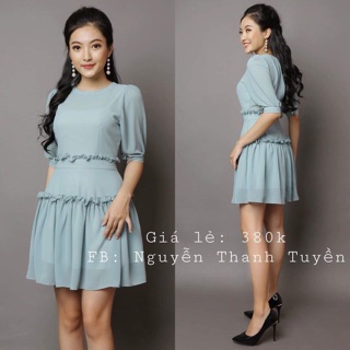 Đầm lụa xoè nhún bèo duyên dáng