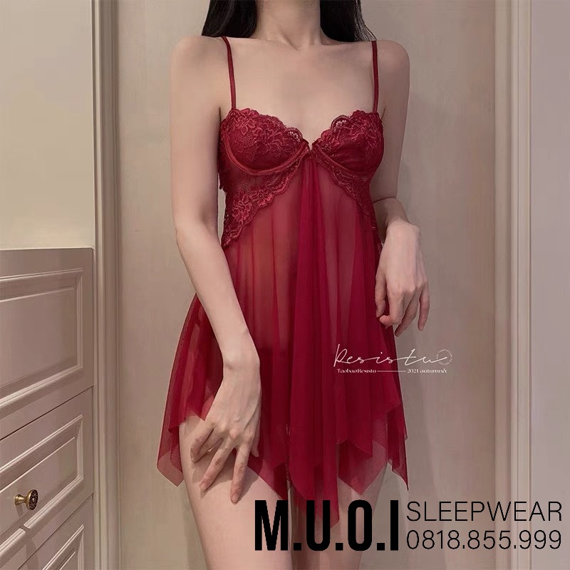 Váy ngủ sexy Quảng Châu[FREESHIP]-Sx 64 Váy ngủ xuyên thấu cup ngang tôn dáng ngực QCCC Muối Sleepwear-sẵn