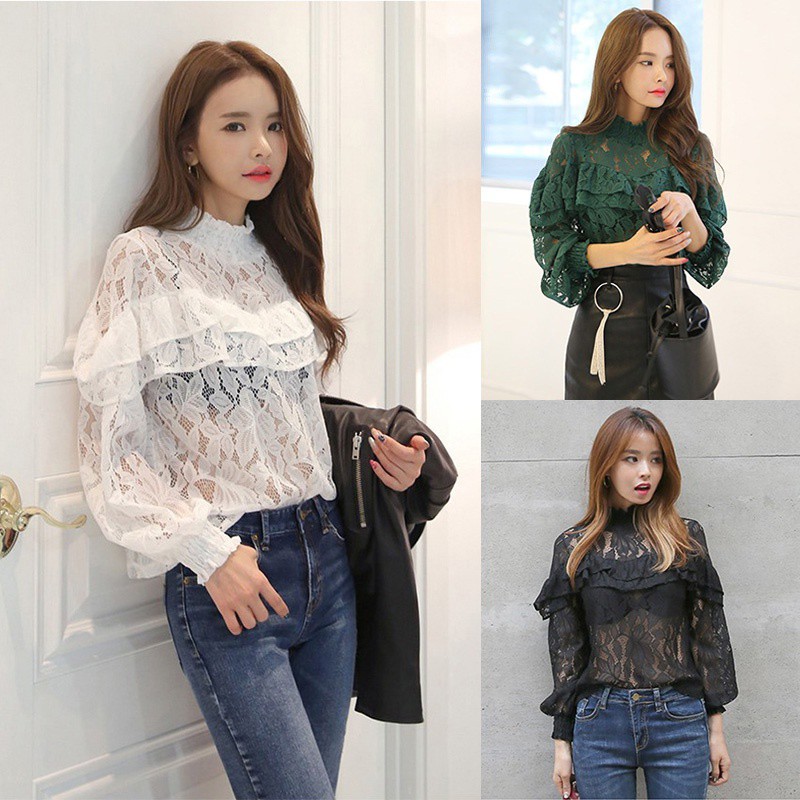 FREESHIP ĐƠN 50K_ Áo nữ ren hoa dài tay