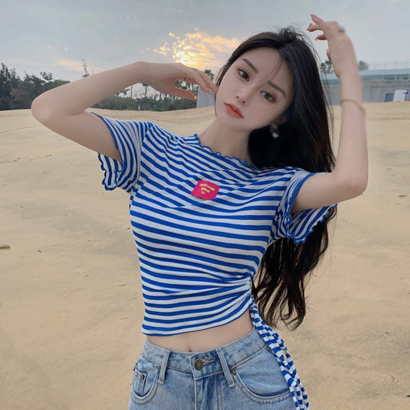 Áo Thun Cổ Tròn Thiết Kế Dây Rút Thời Trang Mùa Hè Cho Phái Nữ