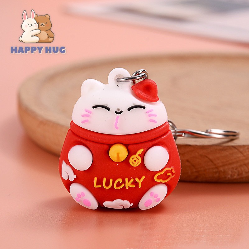 Móc khóa cute hình mèo may mắn và cây xương rồng độc đáo - Happy Hug