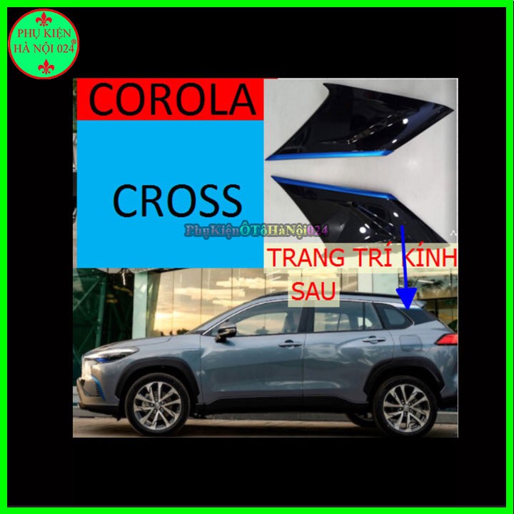 Trang Trí Kính Sau Cho Toyota Cross 2020 2021 Đen Viền Xanh