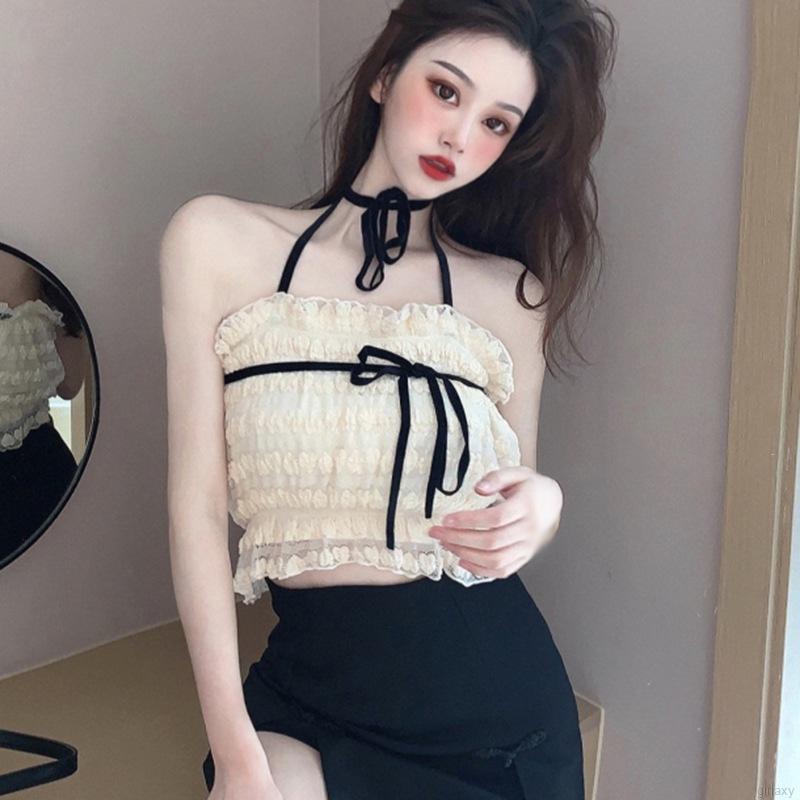 Áo Croptop Sát Nách Phối Ren Phong Cách Hàn Quốc Quyến Rũ